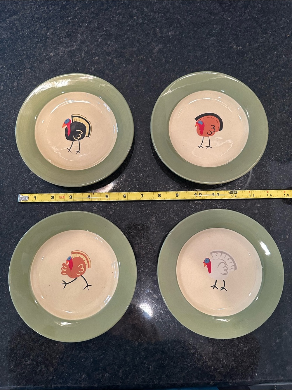 TAG Modern Turkey Design Green Ceramic Appetizer Plates Set of 4 Microwave Safe